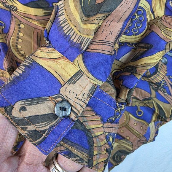 Whistles Silk Blouse Equestrian Medium Button-Up Vintage Deadstock 1980s Retro - Picture 7 of 10